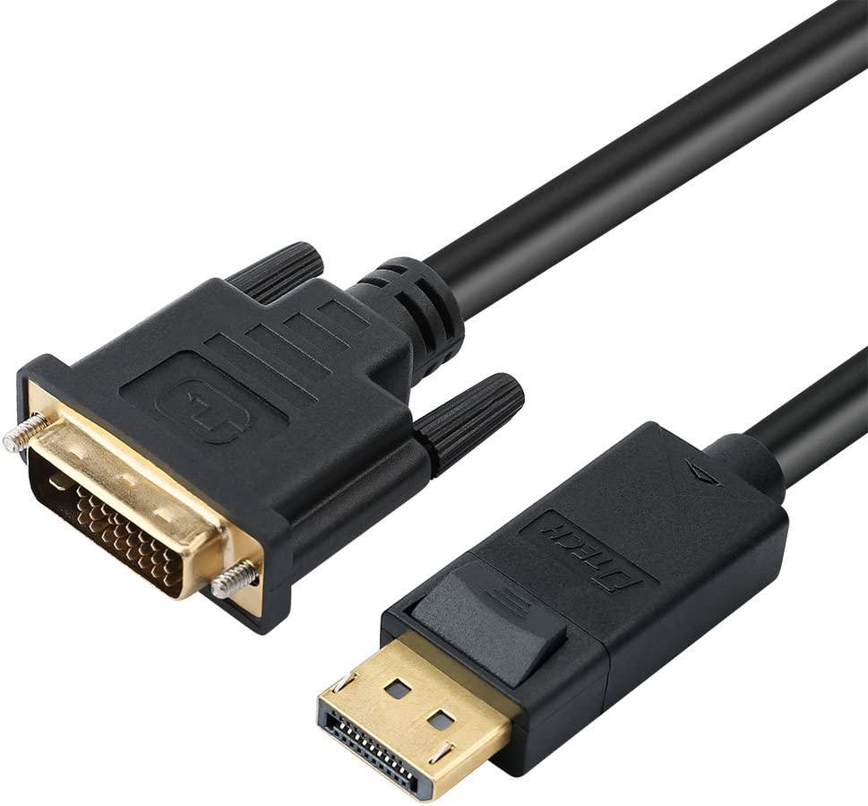D-tech, DTECH 1.8m DisplayPort to DVI Cable DVI-D Single Link Male to Male Gold Plated Connector 1080p Computer Monitor Cord (6ft, Black)