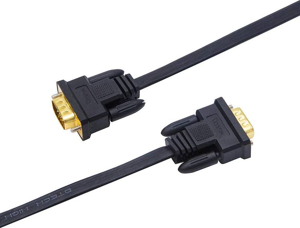 DTech, DTECH 1.8m Thin Computer Monitor VGA Cable 15 Pin Male to Male Connector Ultra Flat SVGA HD Video Wire (6 Feet, Black)