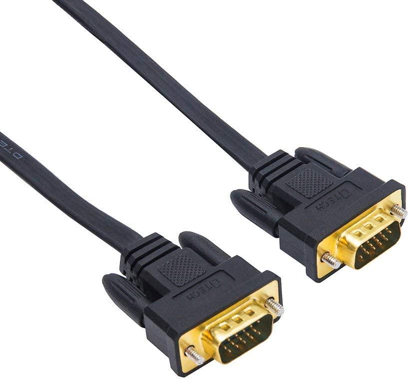 DTech, DTECH 1.8m Thin Computer Monitor VGA Cable 15 Pin Male to Male Connector Ultra Flat SVGA HD Video Wire (6 Feet, Black)