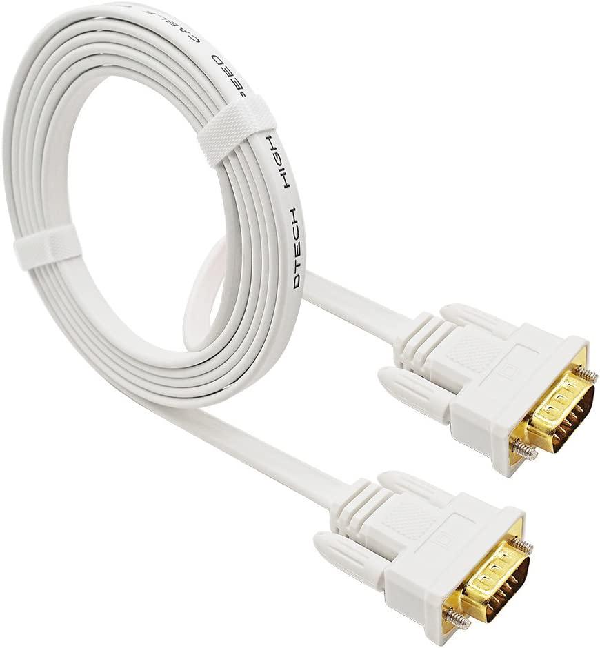 DTECH-AU, DTECH Flexible Thin VGA to VGA Cable Male to Male 1.8m Computer Monitor Cord 1080p Wire (6 Feet, White)