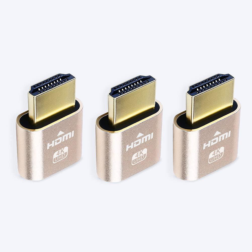 DTECH-AU, DTECH HDMI Dummy Plug 4K Display Emulator Compatible with Windows Mac OSX Linux for Computer Server Remote Access Mining (fit-Headless, 3 Pack)