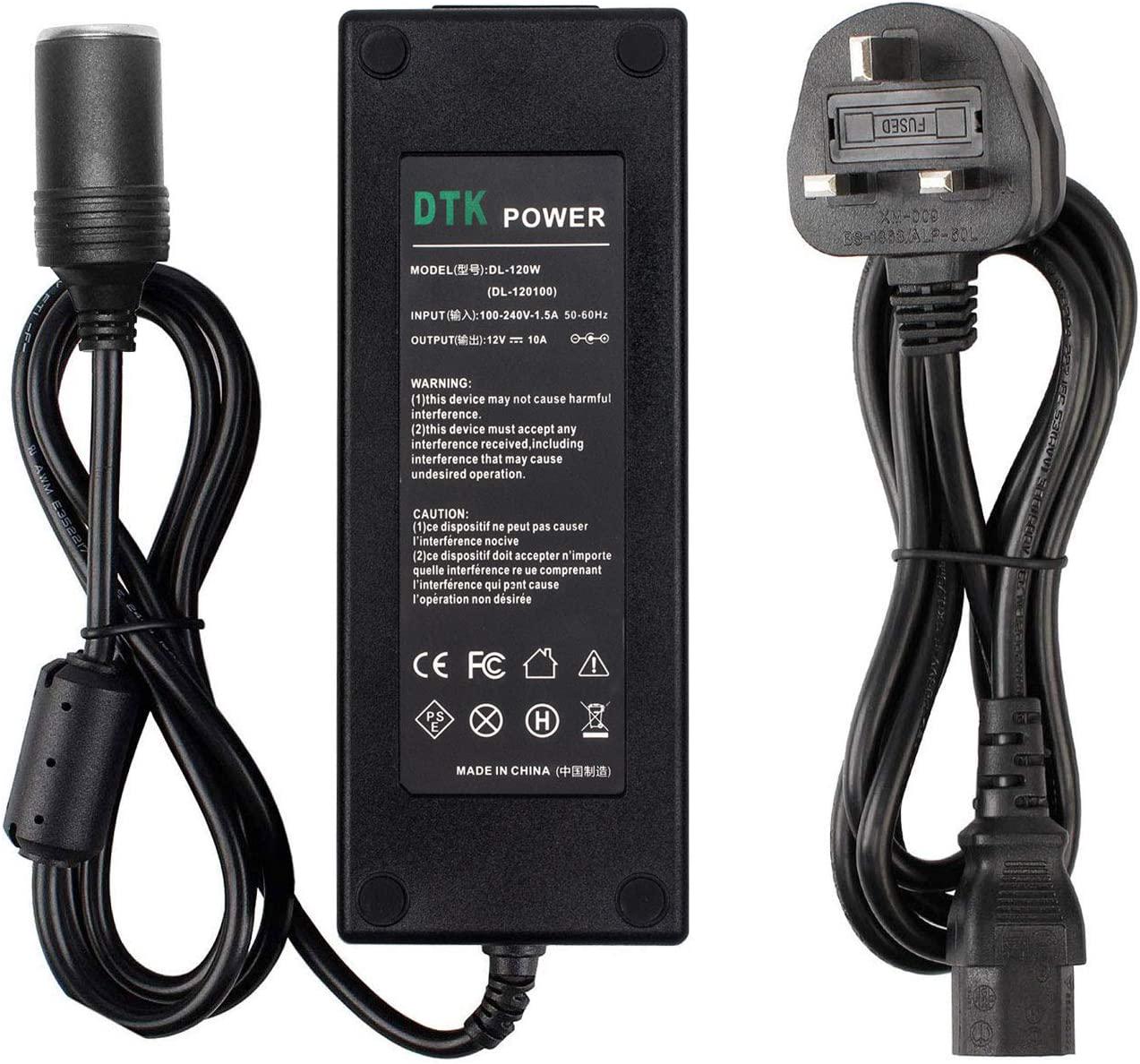 DTK, DTK AC 100-240v Mains to DC 12V 10A 120W Car Cigarette Lighter Voltage Converter Power Adapter Socket Converter, Universal Car Charger Power Supply