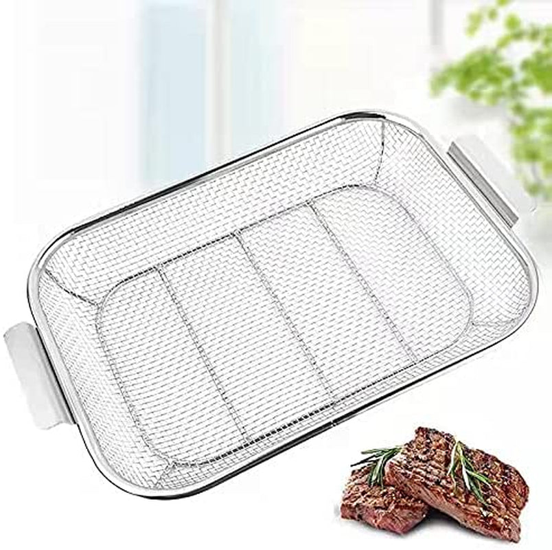 DWM, DWM Stainless Steel Grill Basket, BBQ Grill Vegetable Basket, Square Grilled Blue Drain Basket, Frying Basket-Outdoor Cooking Utensils Charcoal Grilling Companion