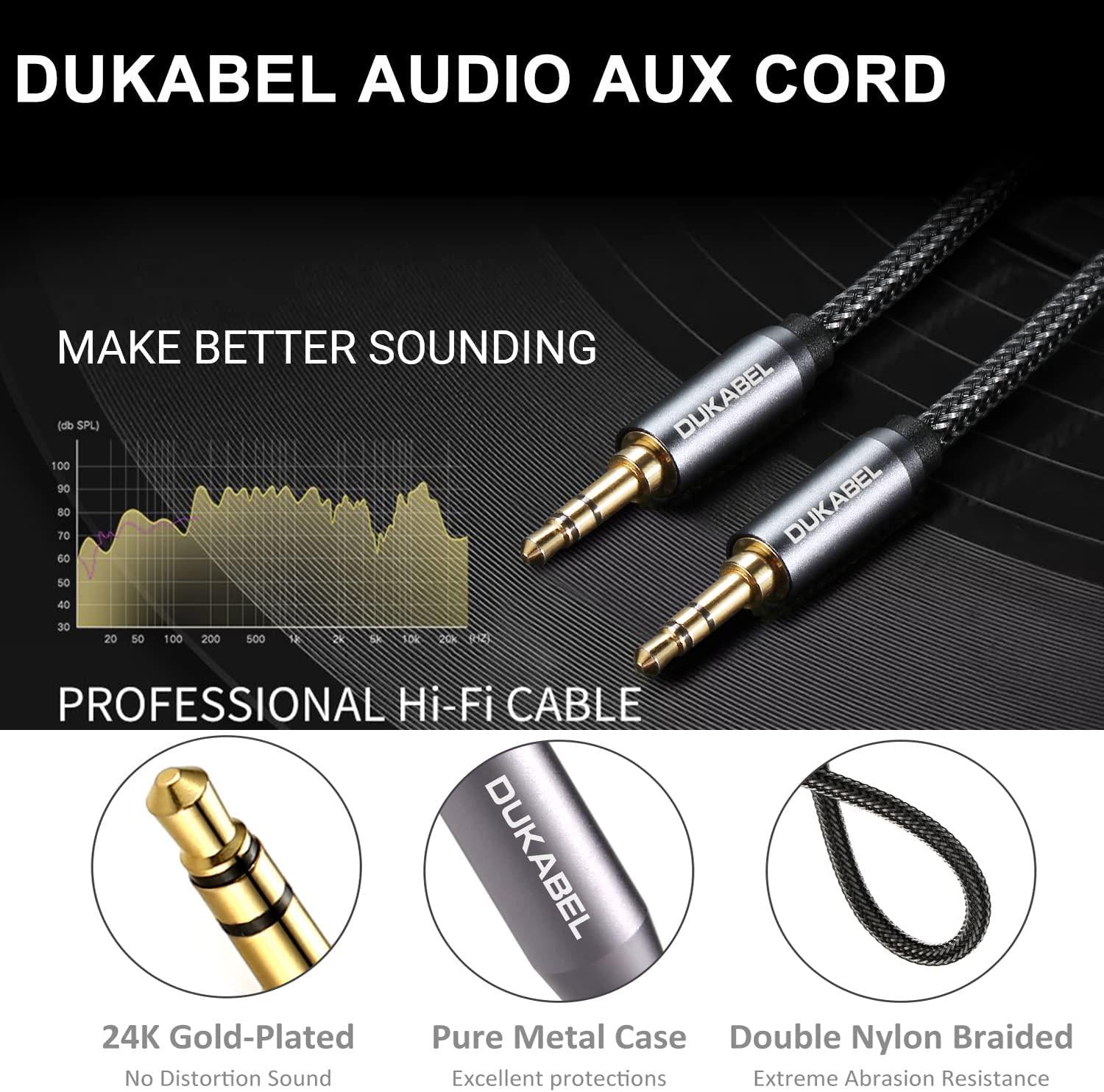 DuKabel, DuKabel Top Series 3.5mm AUX Cable Lossless Audio Gold-Plated Auxiliary Audio Cable Nylon Braided Male to Male Stereo Audio AUX Cord Car Headphones Phones Speakers Home Stereos 4 Feet / 1.2 Meters