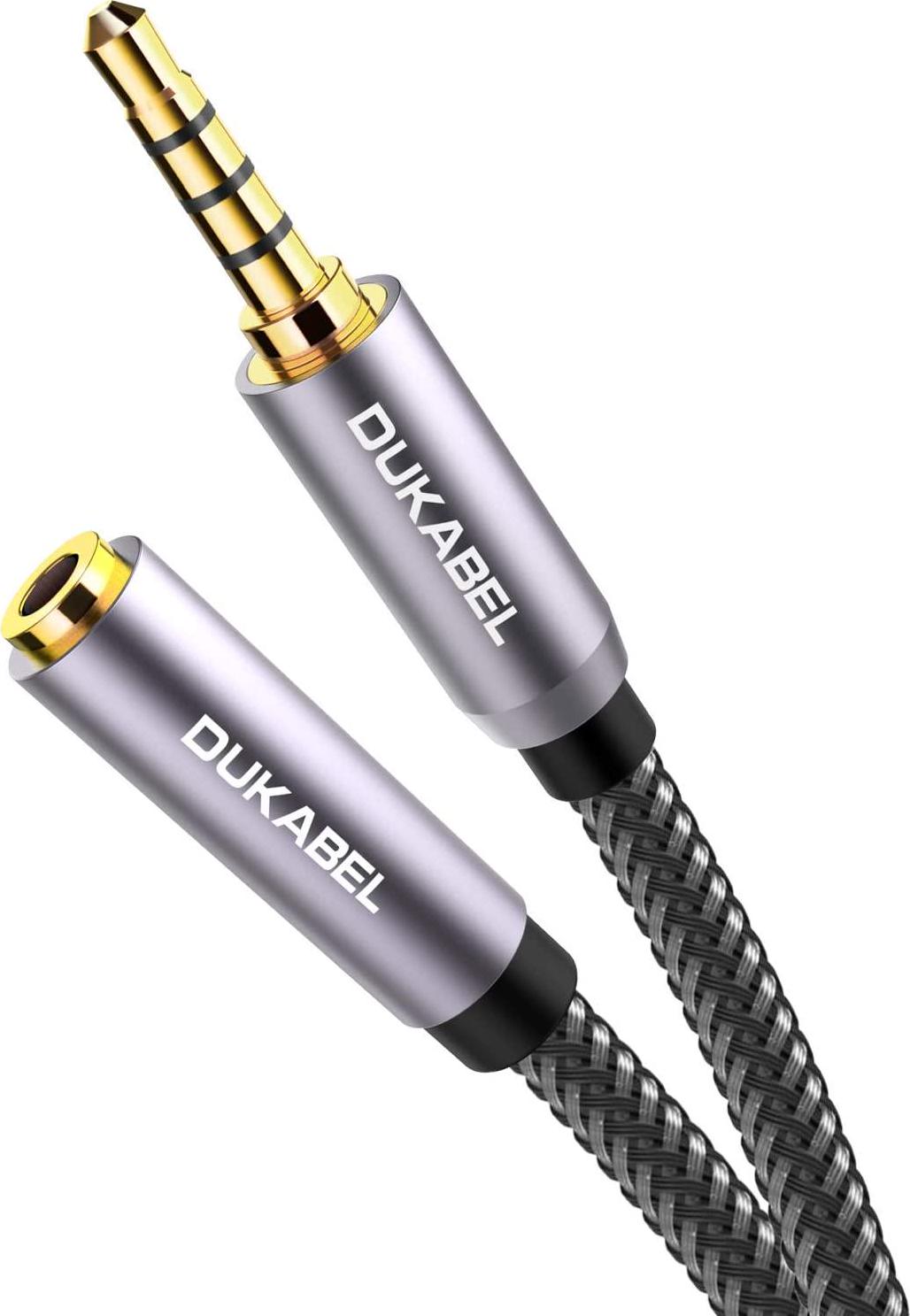 DuKabel, DuKabel Top Series Long 3.5mm Extension (16 Feet / 5 Meters) TRRS 4-Pole Headphone Cable Male to Female 3.5mm Audio Cable Crystal-Nylon Braided/ 24K Gold Plated/ 99.99% 4N OFC Conductor