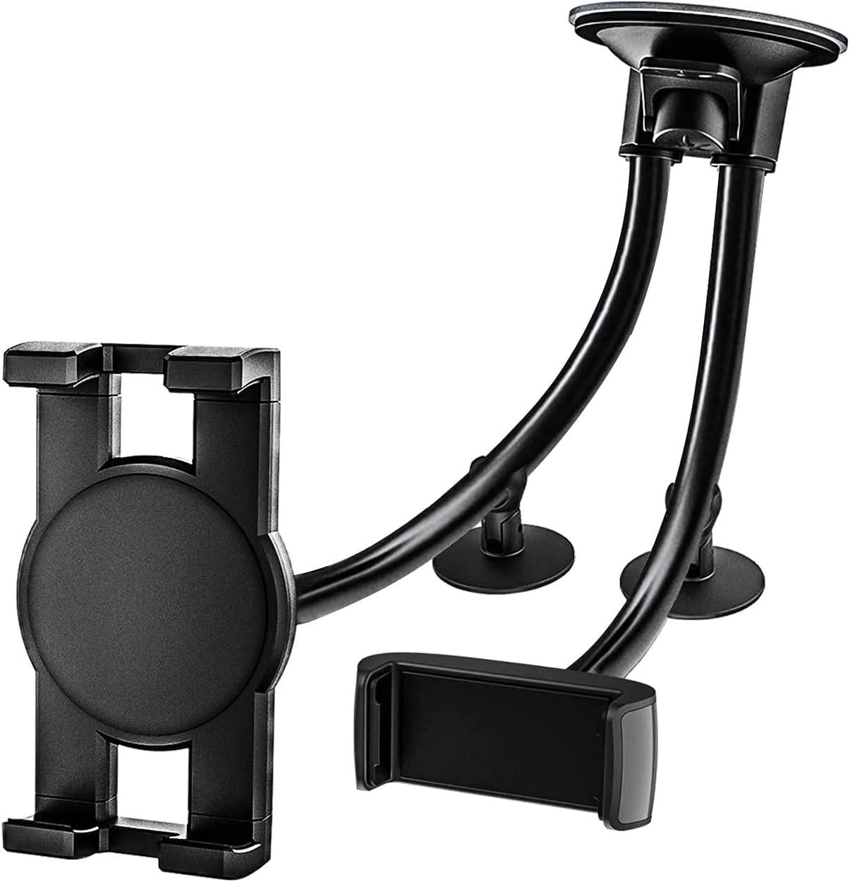 EXSHOW, Dual Car Tablet Mount, EXSHOW Windshield Car Window Phone and Tablet Holder with Double Long Arm Suction Cup for iPad Pro 9.7, 11, 12.9 Air Mini 5 4 3 2, Tabs, iPhone, More 4-13 Cell Phones and Tablets