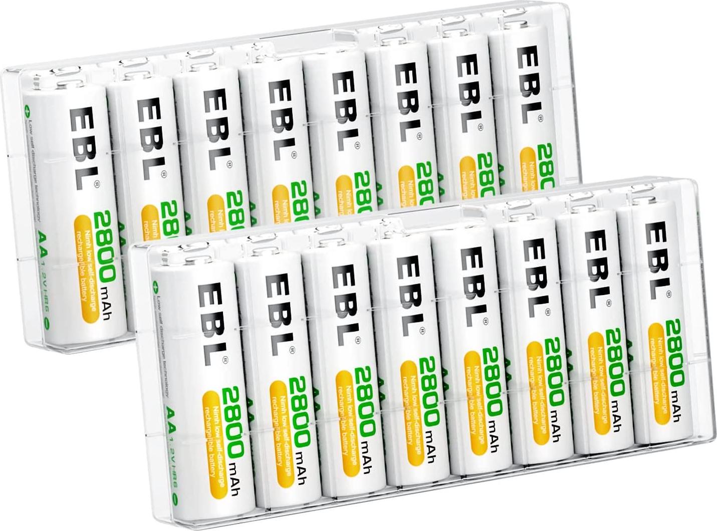 EBL, EBL 16 Pack AA 2800mAh Rechargeable Batteries with Battery Storage Case - UL Certified