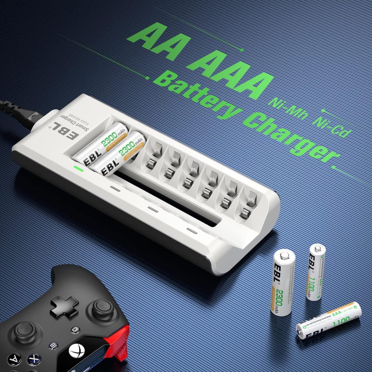 EBL, EBL 8 Bay Smart AA AAA Battery Charger and 8 pieces 2300mAh Ni-MH AA Rechargeable Batteries