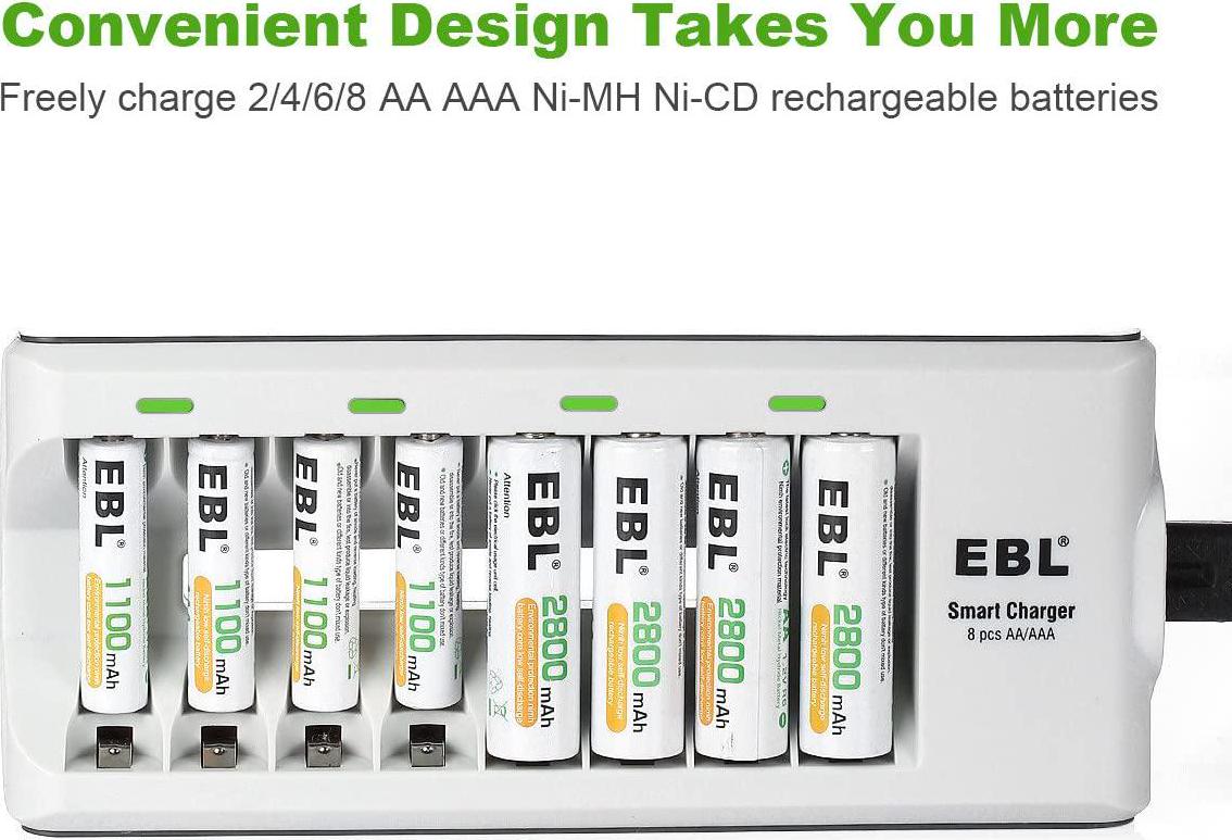 EBL, EBL 808A 8 Bay Smart Battery Charger for 1.2V AA AAA Ni-MH Ni-Cd Rechargeable Batteries
