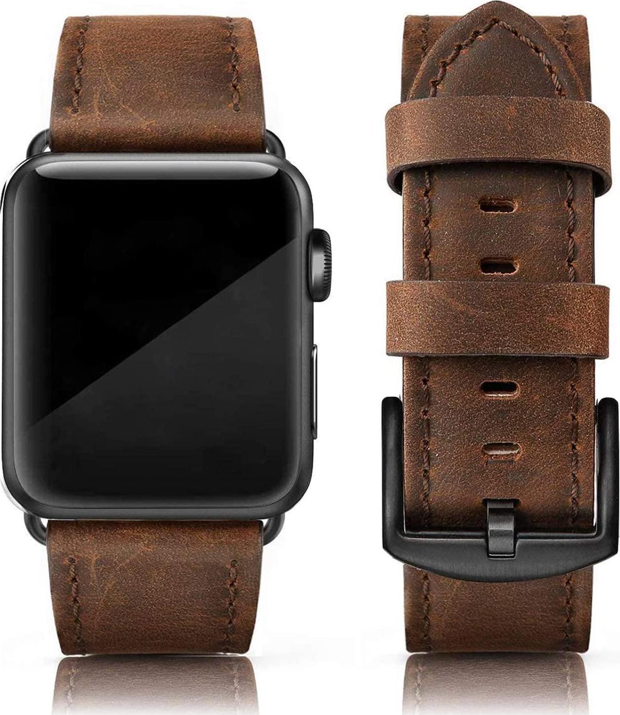 EDIMENS, EDIMENS Leather Bands Compatible with Apple Watch 45mm 42mm 44mm Band Men Women, Vintage Genuine Leather Wristband Replacement Band Compatible for Apple Watch iwatch Series 7 6 5 4 3 2 1, SE Sports
