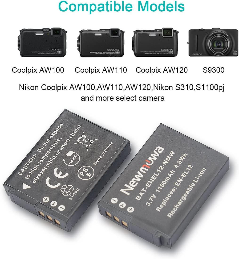 Newmowa, EN-EL12 Newmowa Battery (2-Pack) and Dual USB Charger for Nikon EN-EL12 and Nikon Coolpix AW100 AW100s AW110 AW110s AW120 P330 P340 S310 S70 S610 S620 S630 S640 S800c S1000pj S1100pj S1200pj