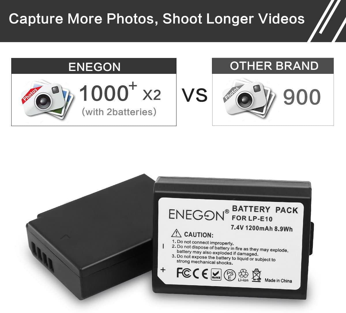 ENEGON, ENEGON LP-E10 Battery And Charger Set 1200mAh (2-Pack), Compatible with Canon LP-E10 and Canon EOS Rebel T3, T5, T6, T7,Kiss X50, Kiss X70, EOS 1100D, EOS 1200D, EOS 1300(100% Compatible with Original)