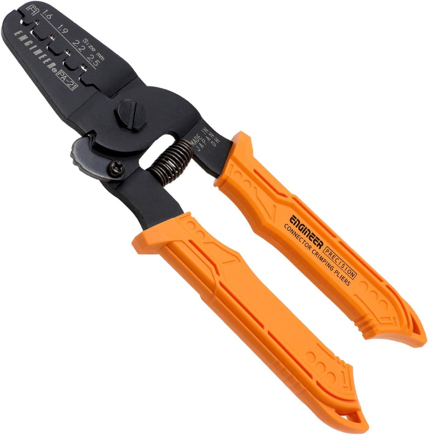 ENGINEER, ENGINEER PA-21 (Made in Japan) Open-Barrel Crimping Pliers Featuring Higher Crimp Lug Height Capability, Perfect Results on Molex Mini-Fit Jr. + Other Long Wing Type of Insulation Barrels (lugs)