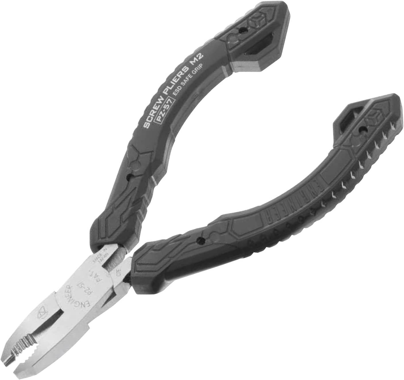 ENGINEER, ENGINEER PZ-57 120mm Screw Removal Pliers with unique vertical serrated jaws for tiny M2 screws (Screw Head dia. 2 3.5mm), ESD-safe, Made in Japan