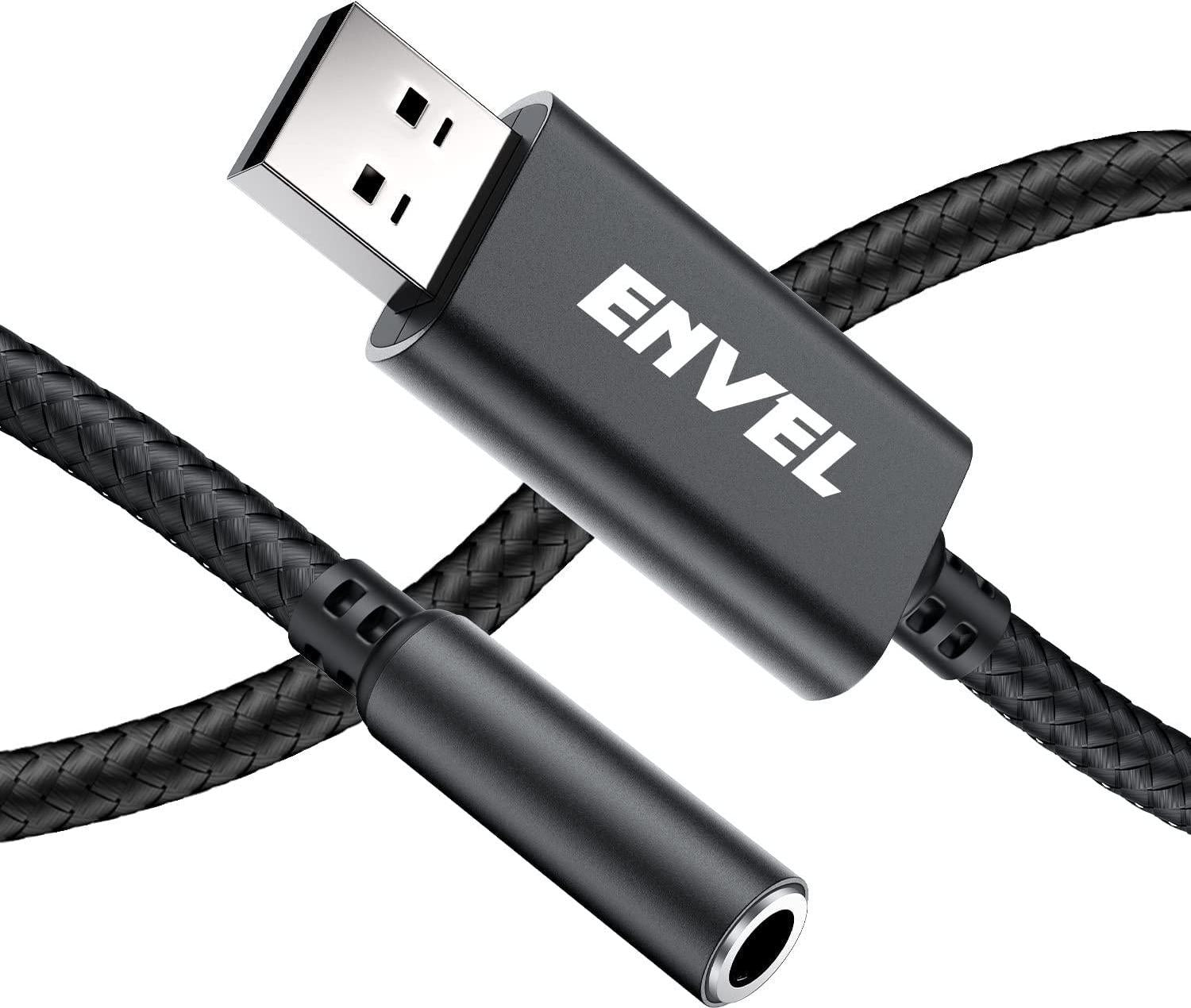 ENVEL, ENVEL USB to 3.5mm Jack Audio Adapter,USB to AUX,External Stereo Sound Card for PS4/PS5/PC/Laptop, Headphone Adapter with Built-in Chip TRRS 4-Pole Mic-Supported