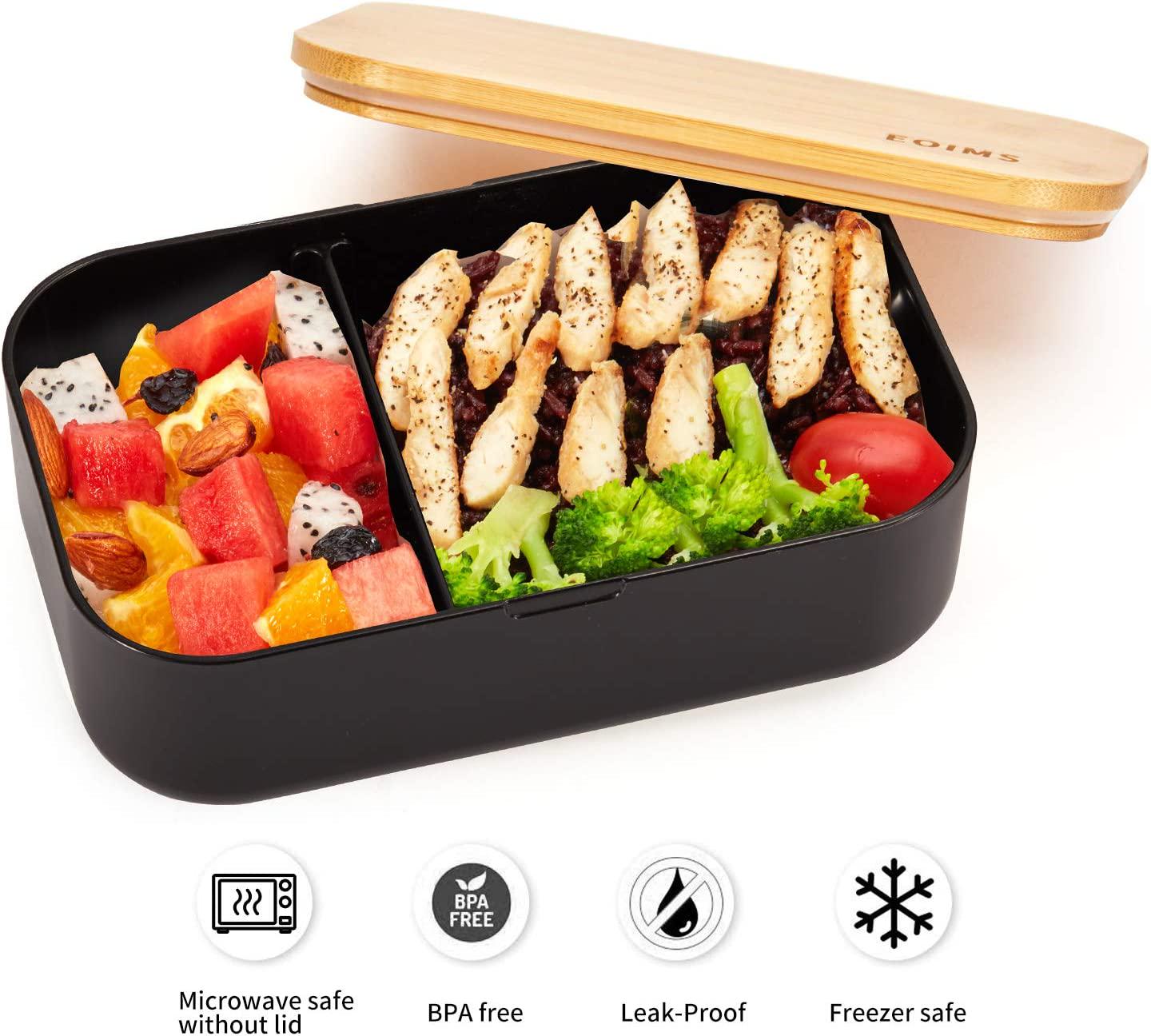 EOIMS, EOIMS Original Design Bento Lunch Box for Adults/Kids,Leak-Proof Japanese Bamboo Lunch Box with Divider,Microwave and Dishwasher Safe, BPA-Free Black