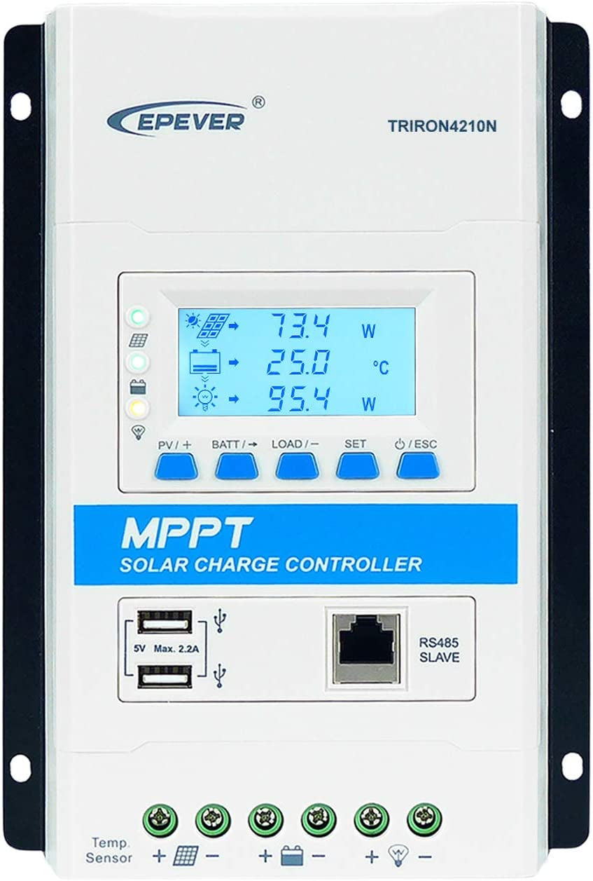 EPEVER, EPEVER 40A MPPT Solar Charge Controller 12V/24V Auto Max PV 100V Solar Panel Charge Regulator Intelligent Modular-Designed with Dual USB Port PC Software Mobile APP (Triron4210N)