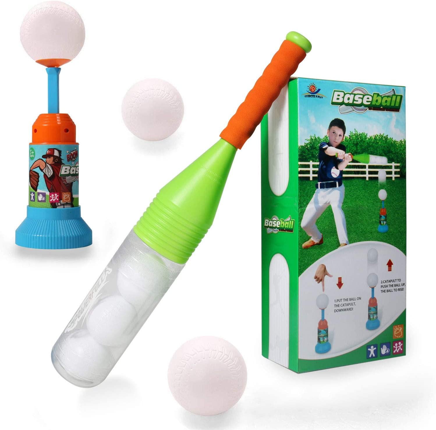 EXERCISE N PLAY, EXERCISE N PLAY Training Automatic Launcher Baseball Bat Toys - Indoor Outdoor Sports Baseball Games T-Ball Set for Children