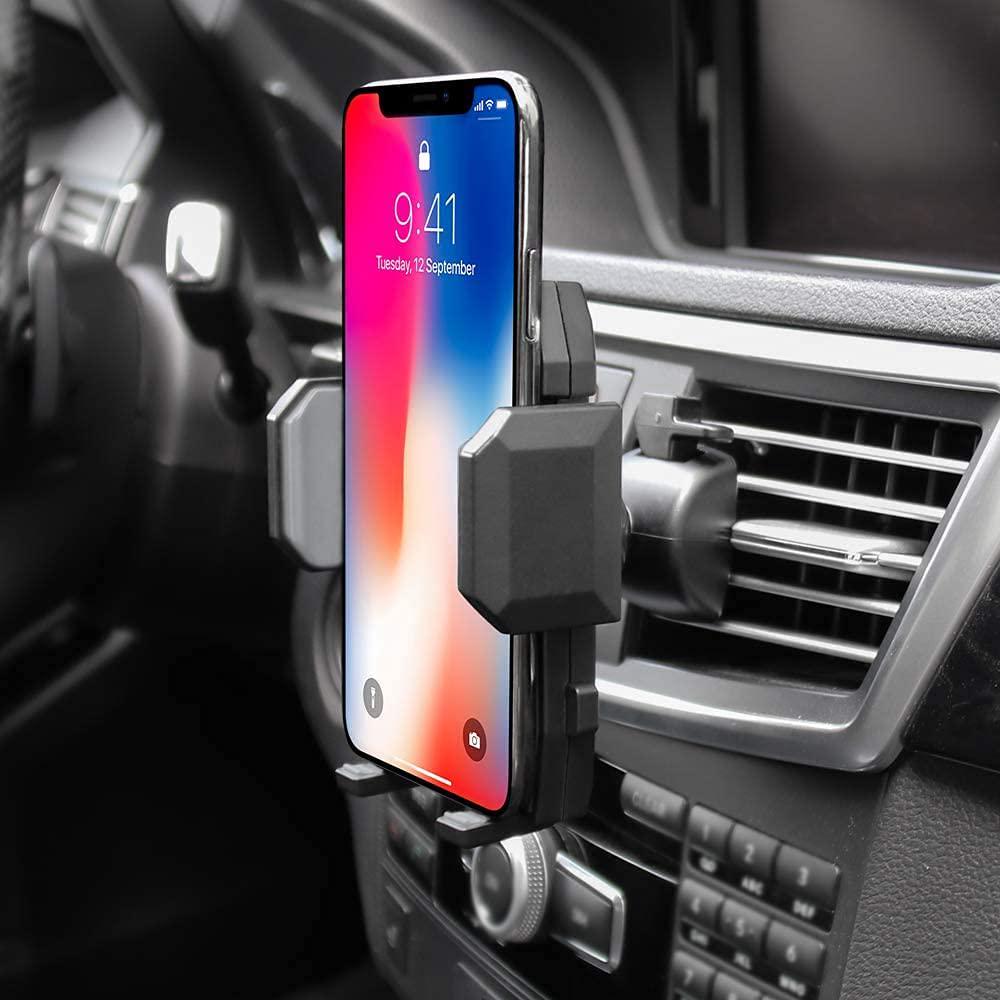 EXSHOW, EXSHOW Air Vent Phone Holder, One Button Release Clamp Arm, 360° Rotatable Phone Mount Compatible with iPhone 12 Pro Max/ 11 Pro Max/XR/XS Max/XS/X/8/8 Plus,Galaxy 21+/20+/S10/S10+/S9 and More Phones