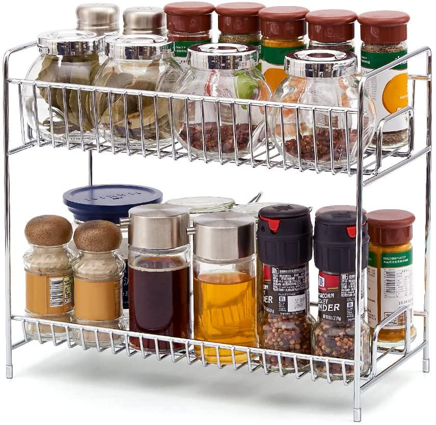EZOWare, EZOWare 2-Tier Countertop Standing Rack, Kitchen Bathroom Storage Shelves for Spice Jars Bottle Pantry Organizer - Chrome