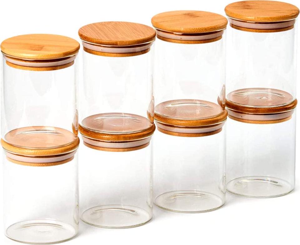 EZOWare, EZOWare Air Tight Glass Jars Clear Canister Kitchen Food Storage Container with Natural Bamboo Lids -8pc 450ml