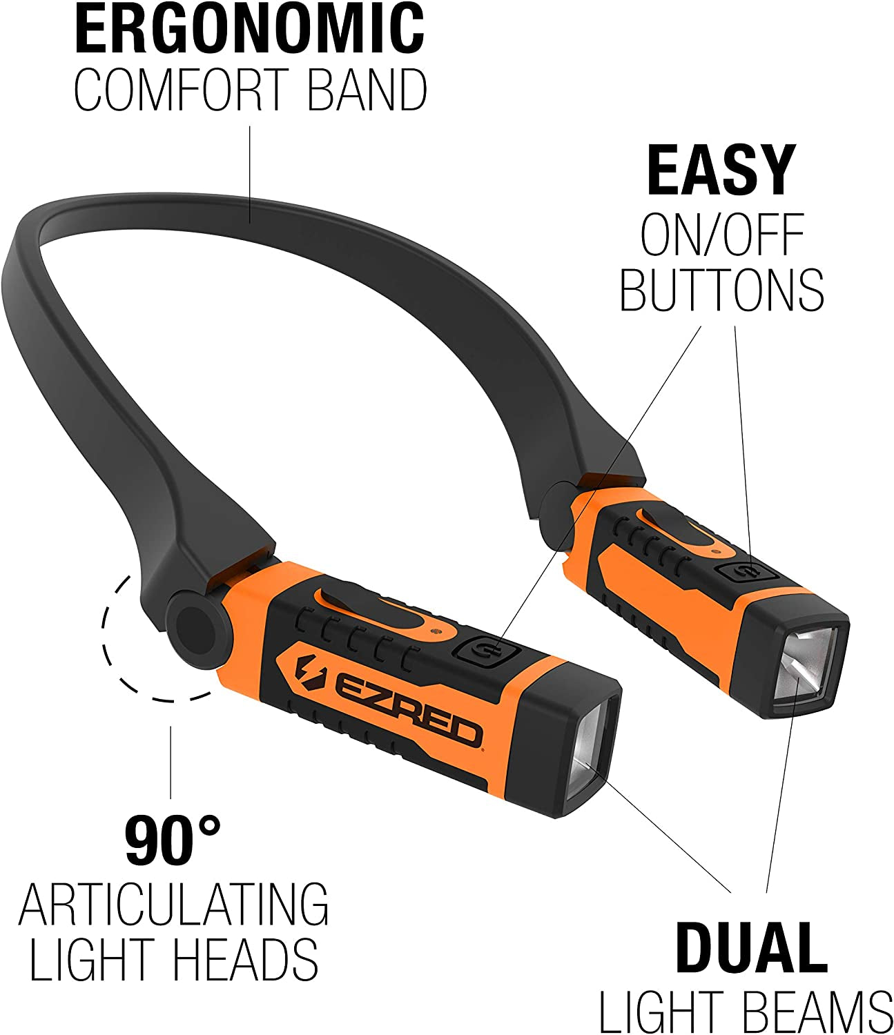 EZRED, EZRED NK15-OR ANYWEAR Rechargeable Neck Light for Hands-Free Lighting, Orange