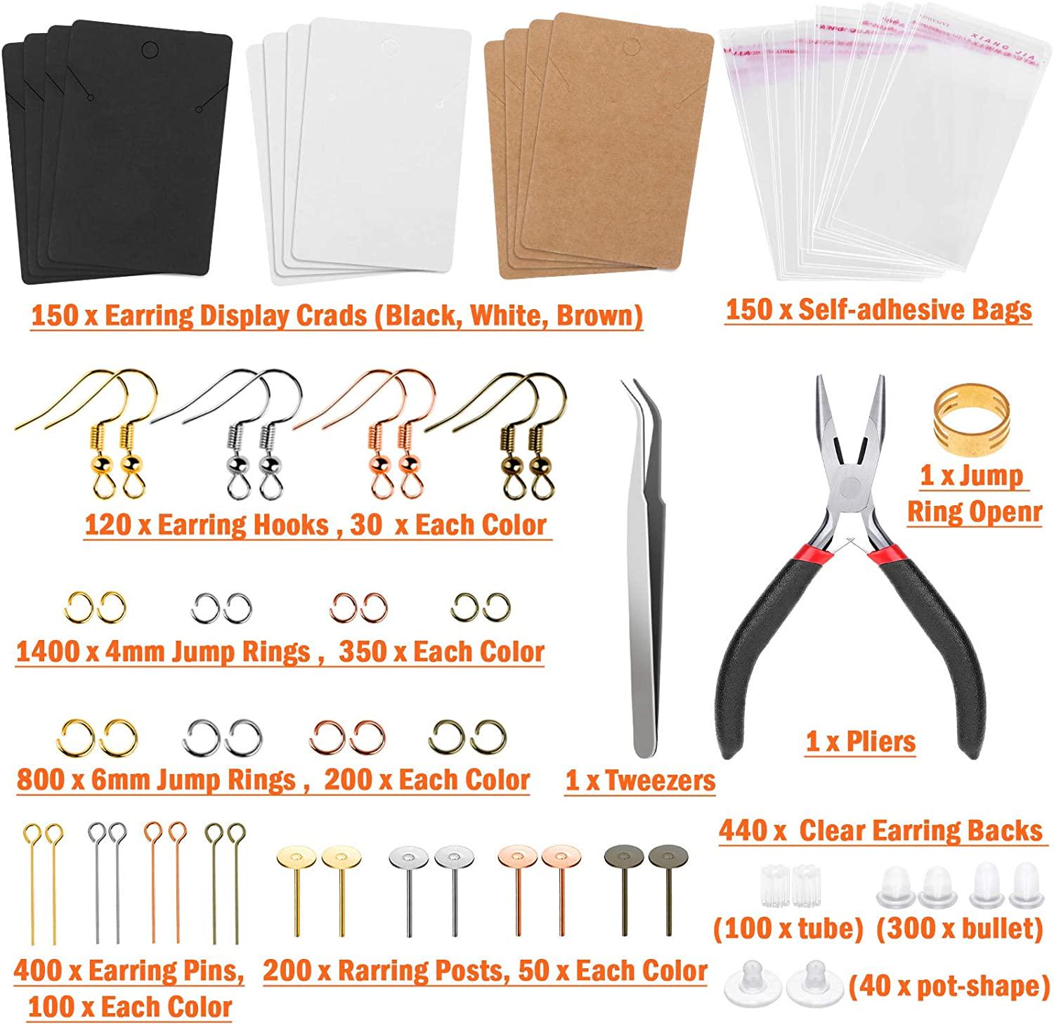 anezus, Earring Making Kit with Earring Cards, Anezus 3663Pcs Earring Making Supplies Kit with Earring Hooks, Earring Holder Cards, Earring Backs and Posts, Jump Rings for DIY Earring Jewelry Making