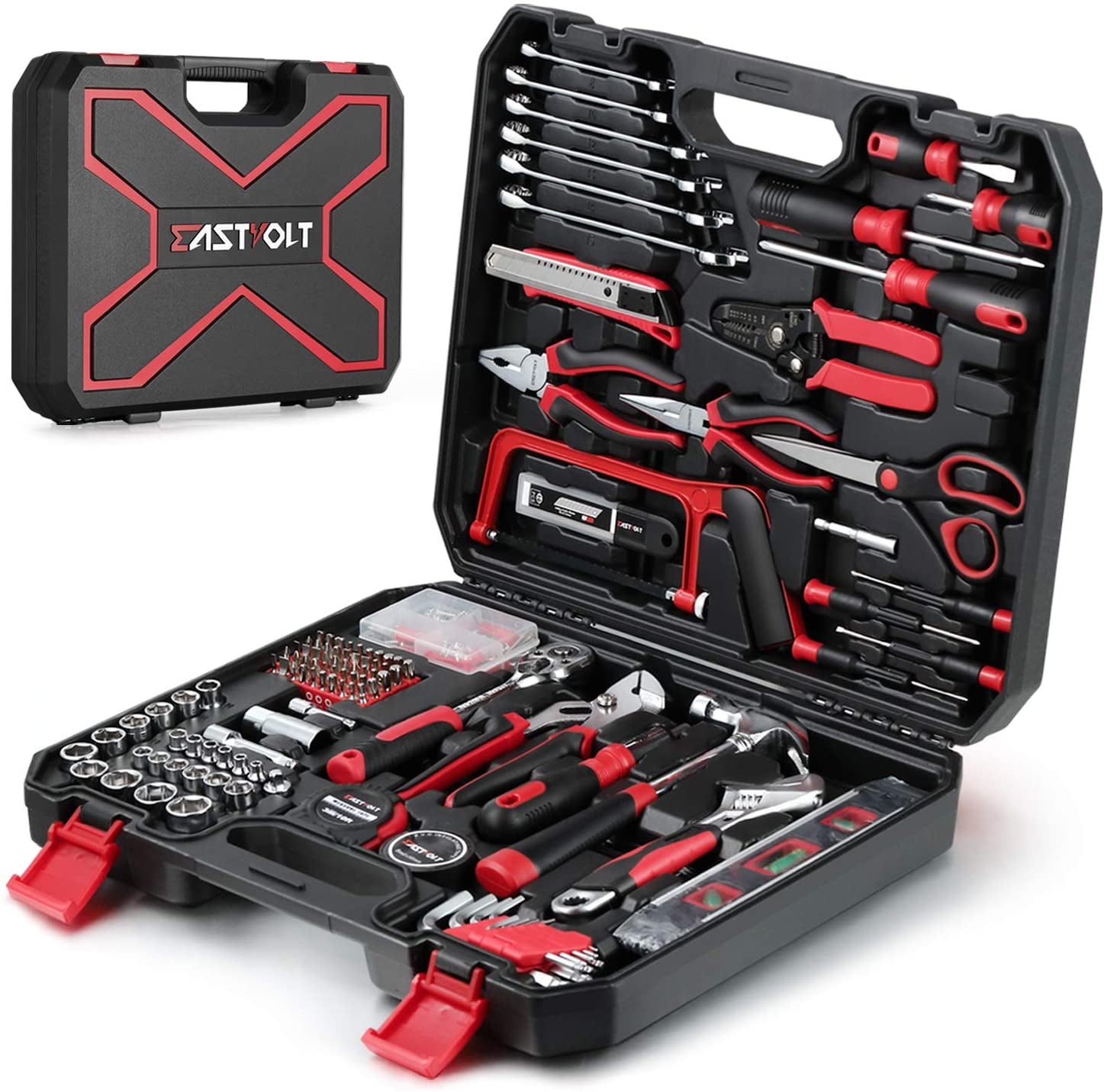 Eastvolt, Eastvolt 218-Piece Household Tool Kit, Auto Repair Tool Set, Tool Kits for Homeowner, General Household Hand Tool Set with Hammer, Plier, Screwdriver Set, Socket Kit and Toolbox Storage Case.