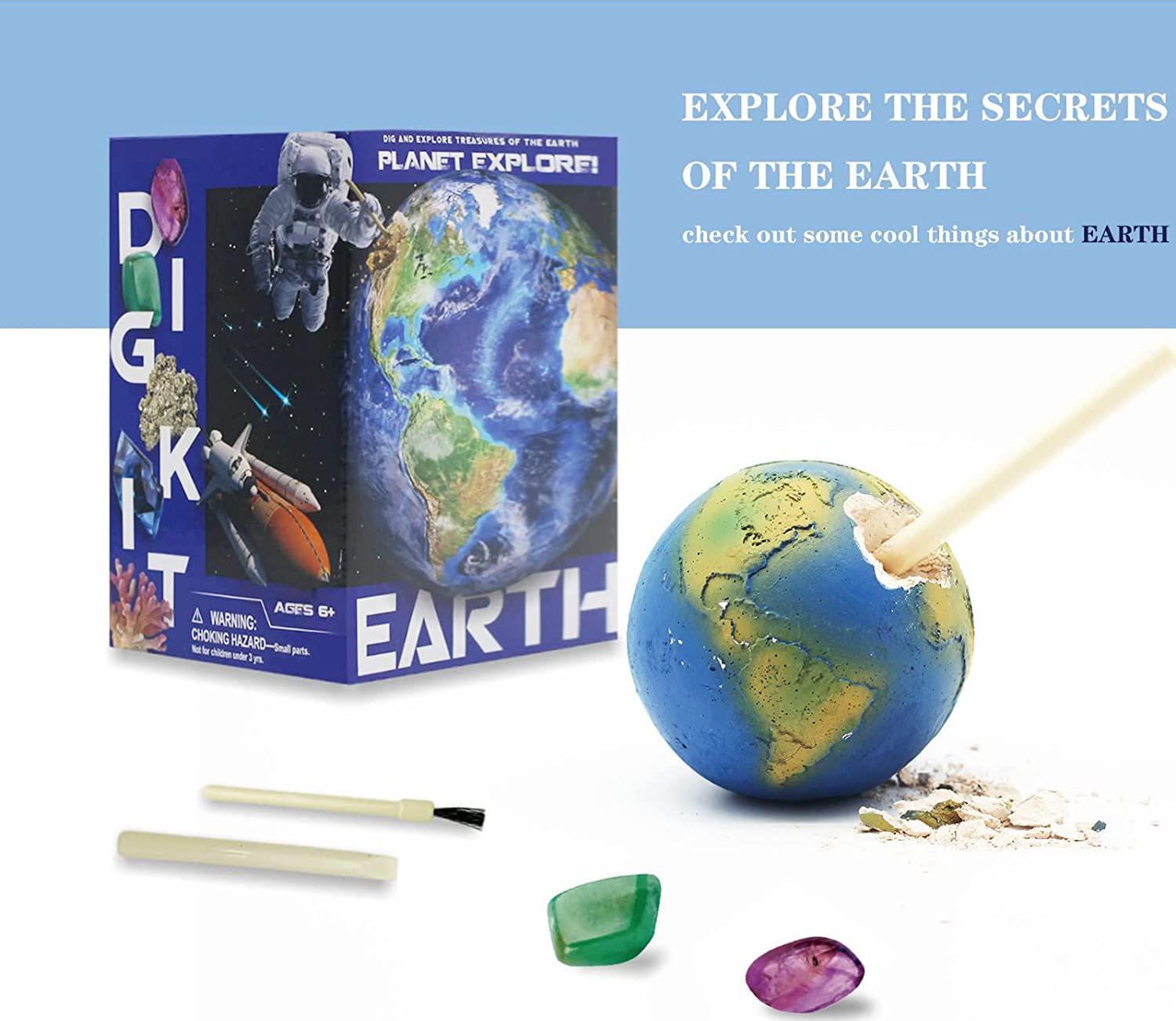 Eayaele, Eayaele Earth Planet Explore Dig Kit Toy of Solar System, Mining Archaeology Toy Includes with 4 Real Genuine Gemstone Gems Rocks for Dig, Educational Science Kit Toys