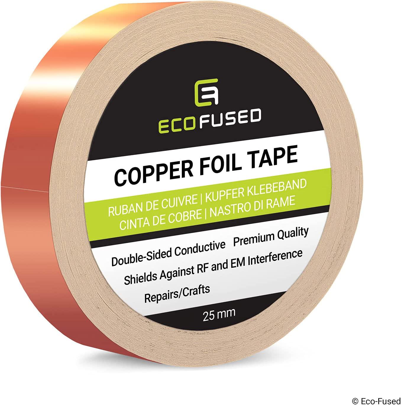 Eco-Fused, Eco-Fused Adhesive Copper Foil Tape - Double-Sided Conductive - EMI, Rf Shielding, Paper Circuits, Electrical Repairs, Grounding, 1 Roll - Copper Adhesive 1 inch / 25mm