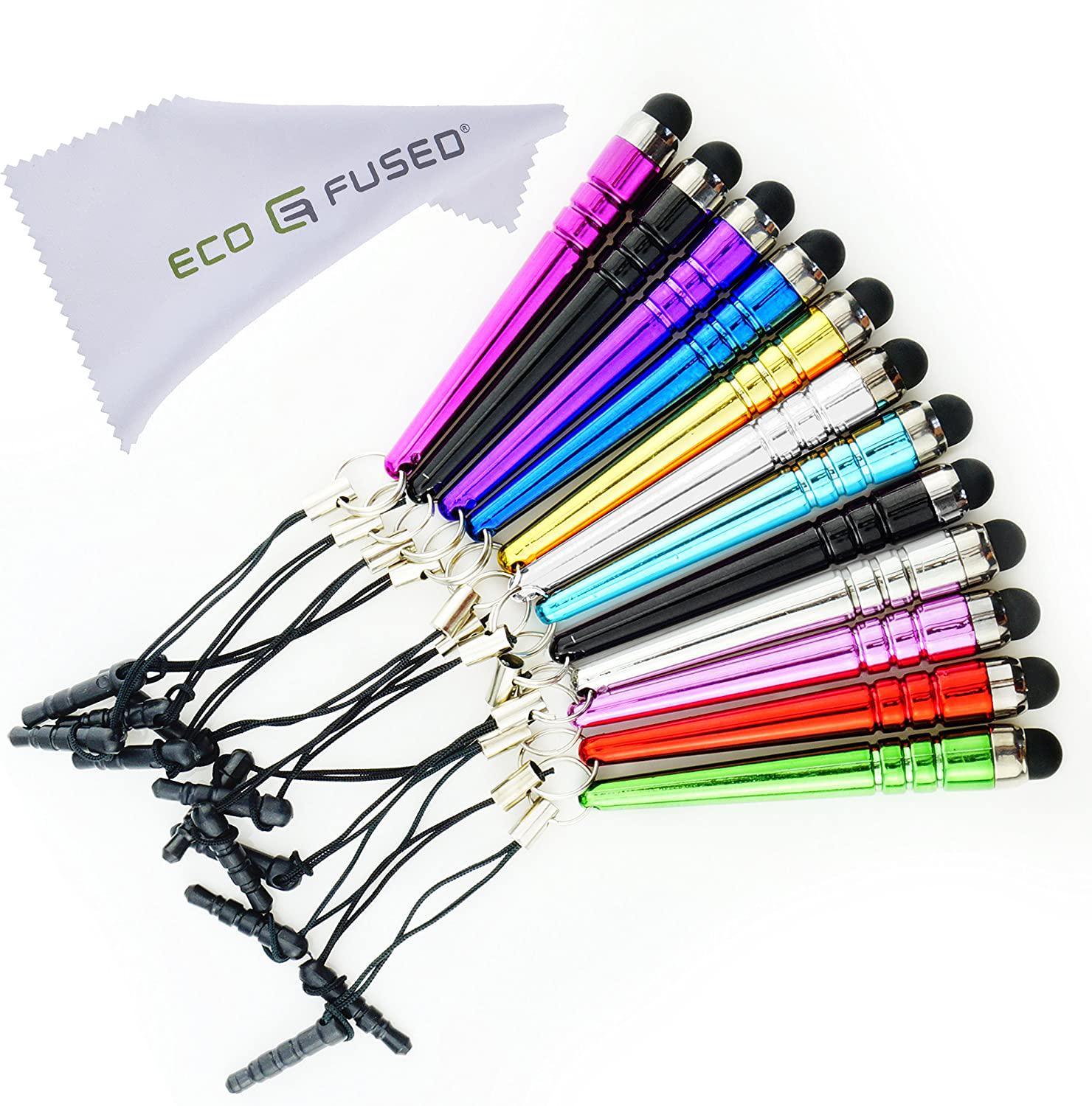 Eco-Fused, Eco-Fused Universal Stylus Pen Bundle 12 Pack with 3.5Mm Jack Connector Microfiber Cleaning Cloth Red, Purple, Hot Pink, Light Blue, Blue, Green, Gold, Silver,Light Pink, Orange, Black
