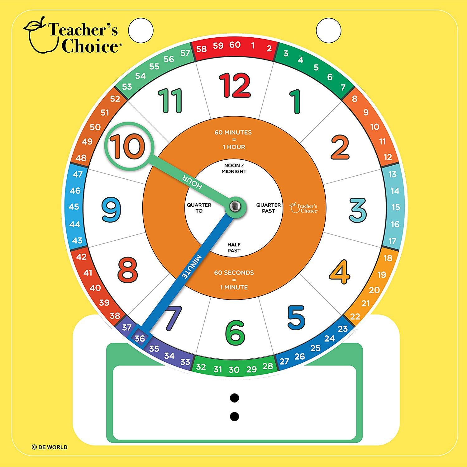 Teacher's Choice, Educational Teaching Clock | Large Demonstration Learning Time Clock with Erasable Writing Surface to Teach Time