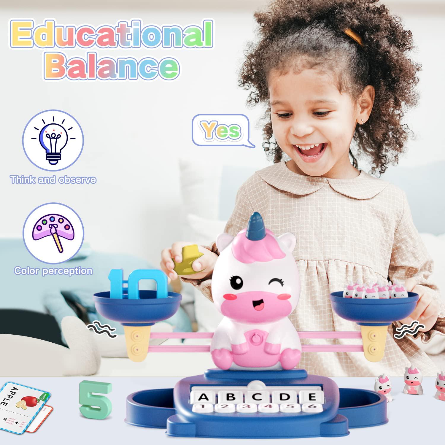 HopeEye, Educational Toys for 3 Year Old Girls Boys - Unicorns Gifts for Girls Matching Letter Game and Balance Cool Math Games for Kids Toys Ages 3-8 Christmas Birthday Toddler Gifts for 3 4 5 Year Olds Girls