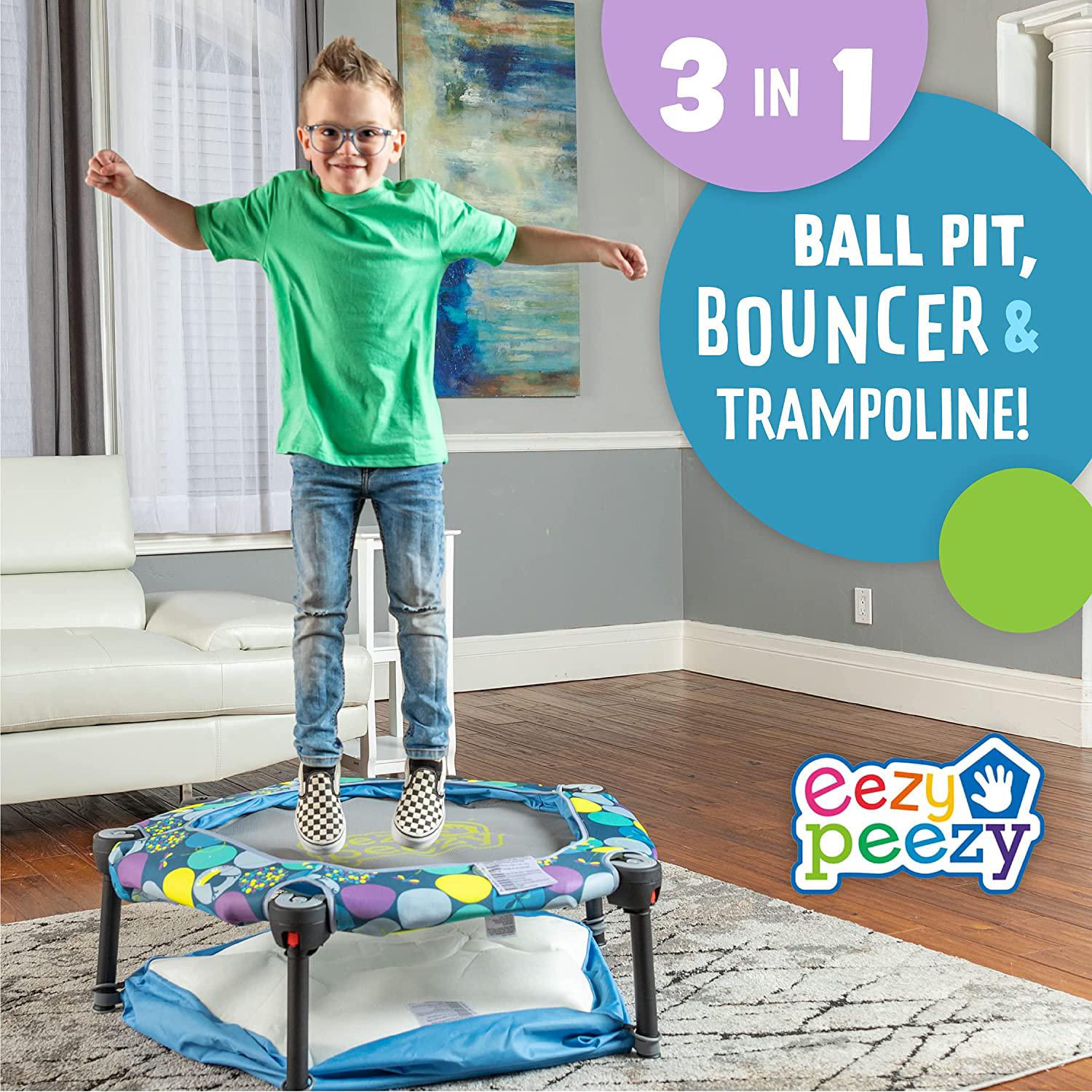 Eezy Peezy, Eezy Peezy 3 in 1 Folding Ball Pit and Trampoline - Ball Pit Tent and Trampoline with Handle - Ages 10 Months to 5 Years, Multi, One Size, TM700