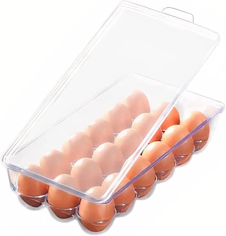 Foonary, Egg Holder Tray Storage Fridge Container Box with Lid and Handles, 18 Grid Egg Storage Containers for Refrigerator, Kitchen Utensil Gadgets and Accessories (18 Eggs)