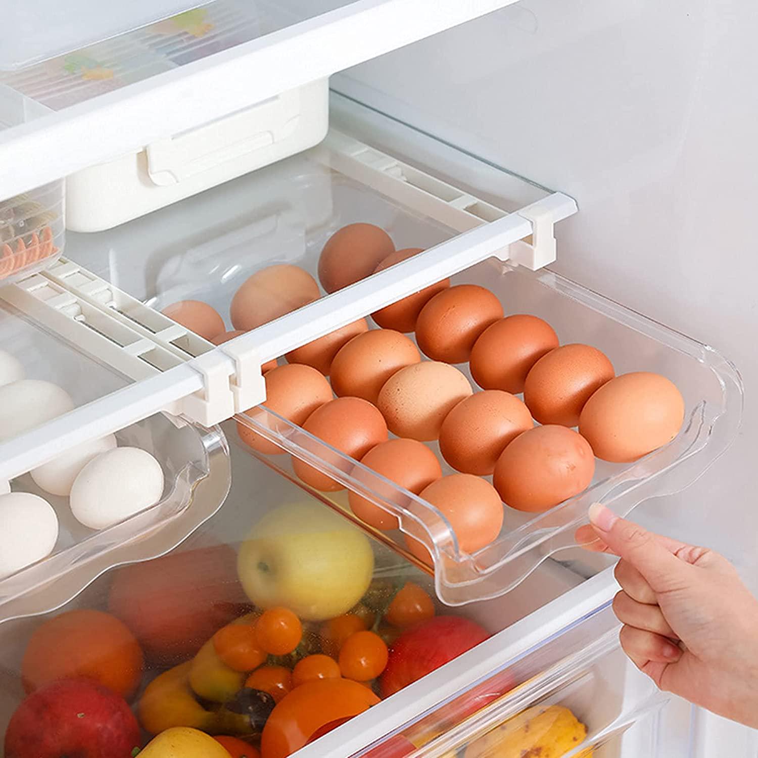 ESMAVO, Egg Holder for Refrigerator, Thicker Egg Tray BPA Free Kitchen Stackable Storage Container Tray, Pull Out Fridge Drawer Egg Organizers, Space Saver for Refrigerator