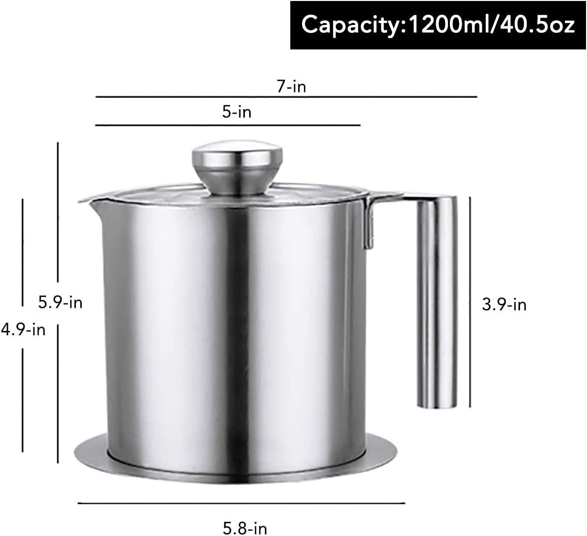 Eglaf, Eglaf 1.2L Stainless Steel Grease Strainer - Bacon Oil Container with Removable Filter - Dustproof Lid, Dripproof Base, Anti-scalding Handheld - Storage Can for Reusable Cooking Frying Oil, Fat