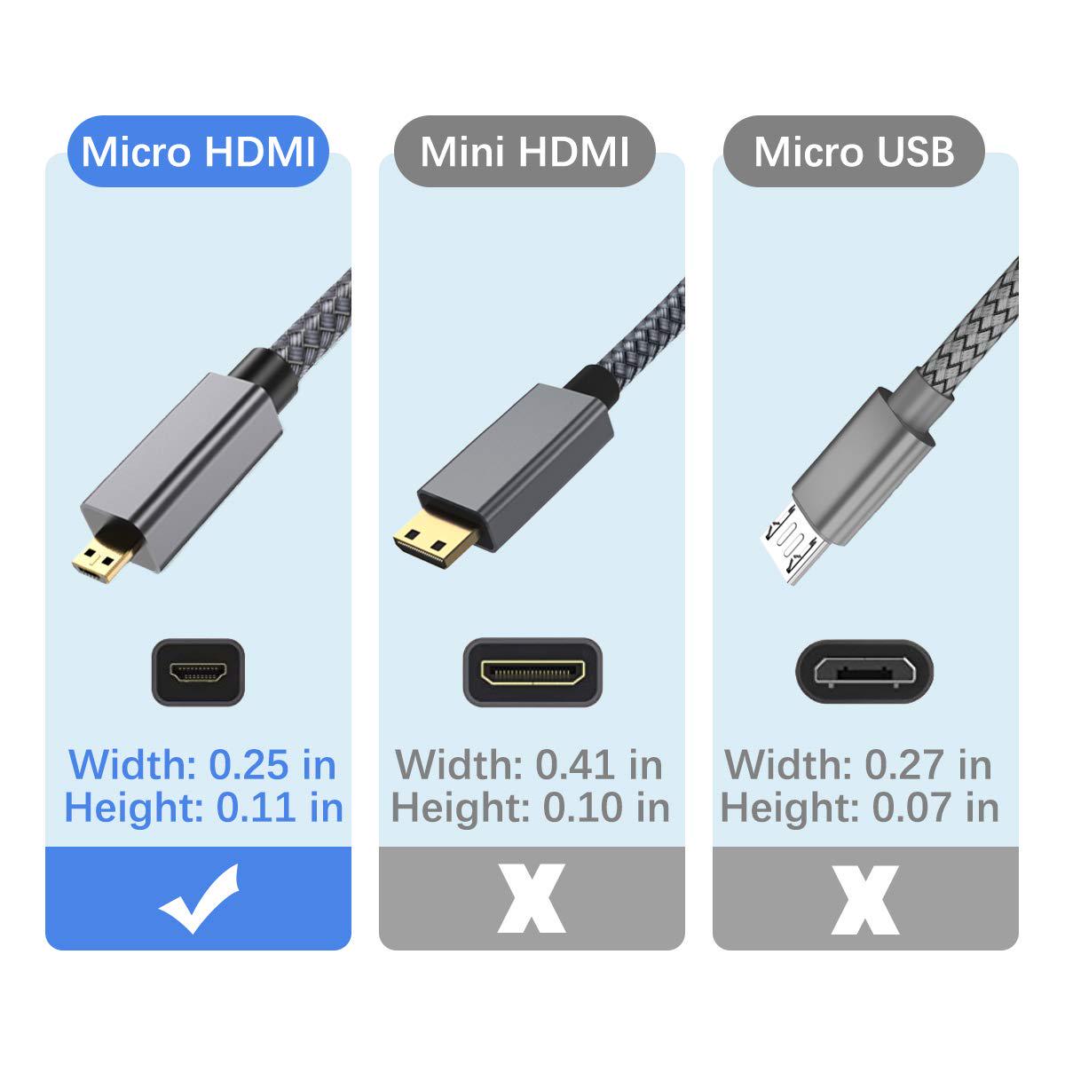 Elebase, Elebase Micro HDMI Cable 6.6 FT,4K 60Hz Micro HDMI Type D Cord Compatible for Raspberry Pi 4 4b,GoPro Black Hero 7 6 5 4,Sony Camera A6000 A6300,Nikon B500,Lenovo Yoga 3 Pro 710,Canon