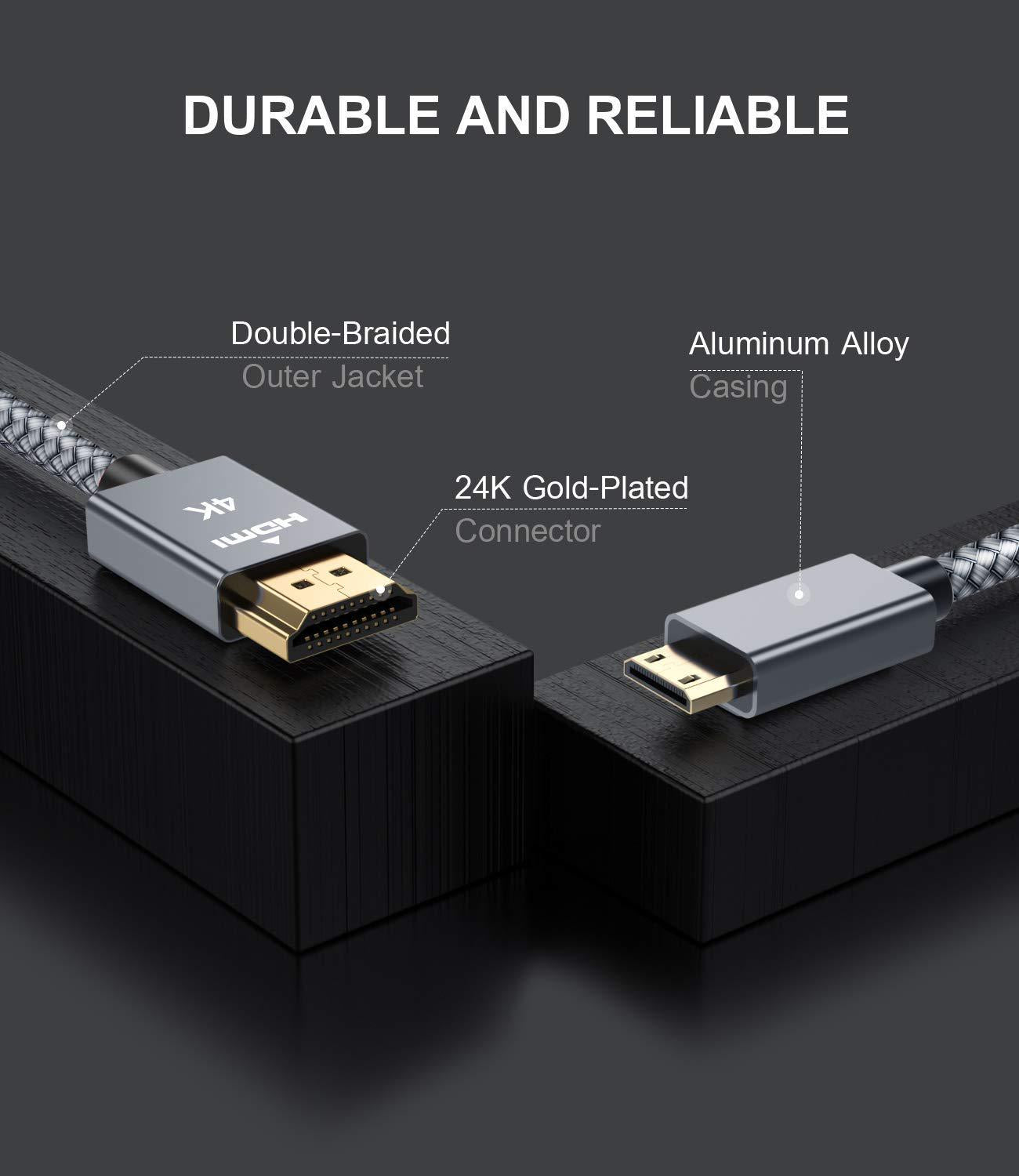 Elebase, Elebase Mini HDMI to HDMI Cable 15 FT,4K 60Hz Mini HDMI Cord Compatible for DSLR Camera,Camcorder,Graphics Video Card,Laptop,Pico Projector,Raspberry Pi Zero W,Neogeo