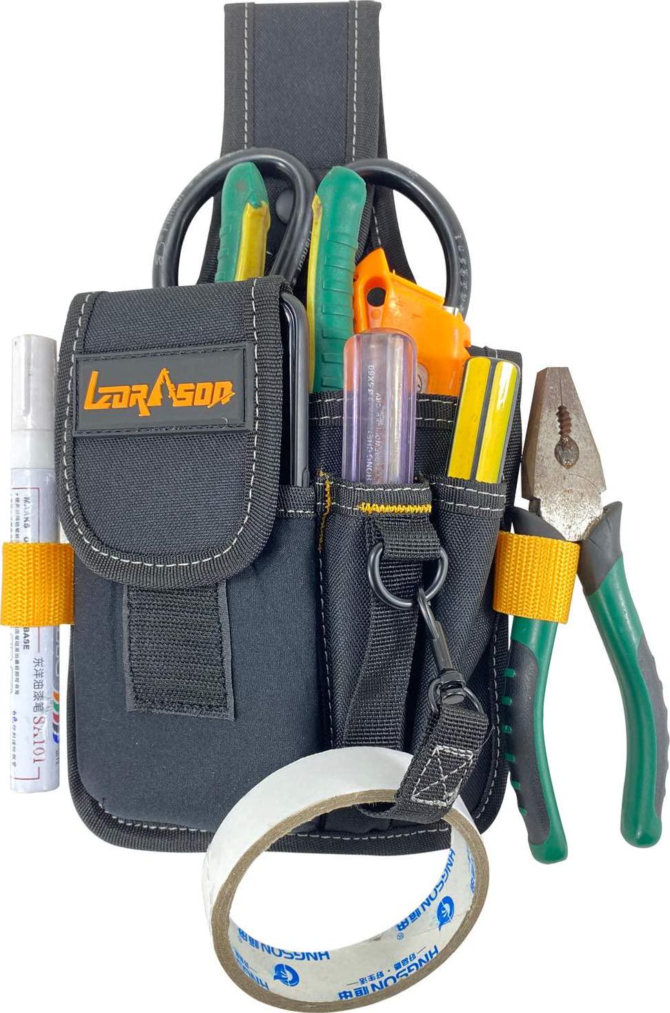 Lzdrason, Electrician Tool Pouch, Technician s Tool Pouch Bag Attachment for Tool Belt, Small/Mini Tool Storage Organizer with 5-Pockets for Tool and Cell Phone and Pen.
