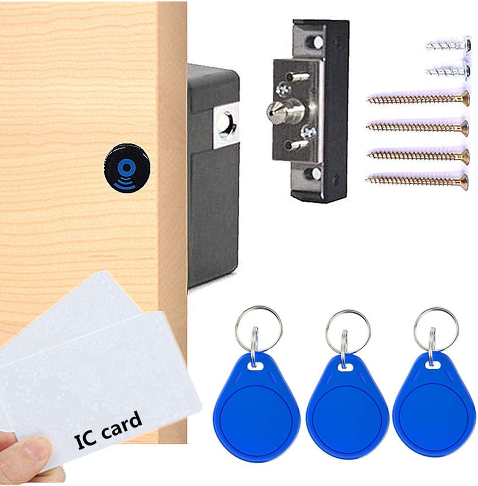 Junrbx, Electronic Cabinet Lock, RFID Electronic Cabinet Lock, Hidden DIY Lock, Electronic Sensor Lock, Punch-Free, Locker Lock, Wardrobe Lock, Drawer Lock (Blue)
