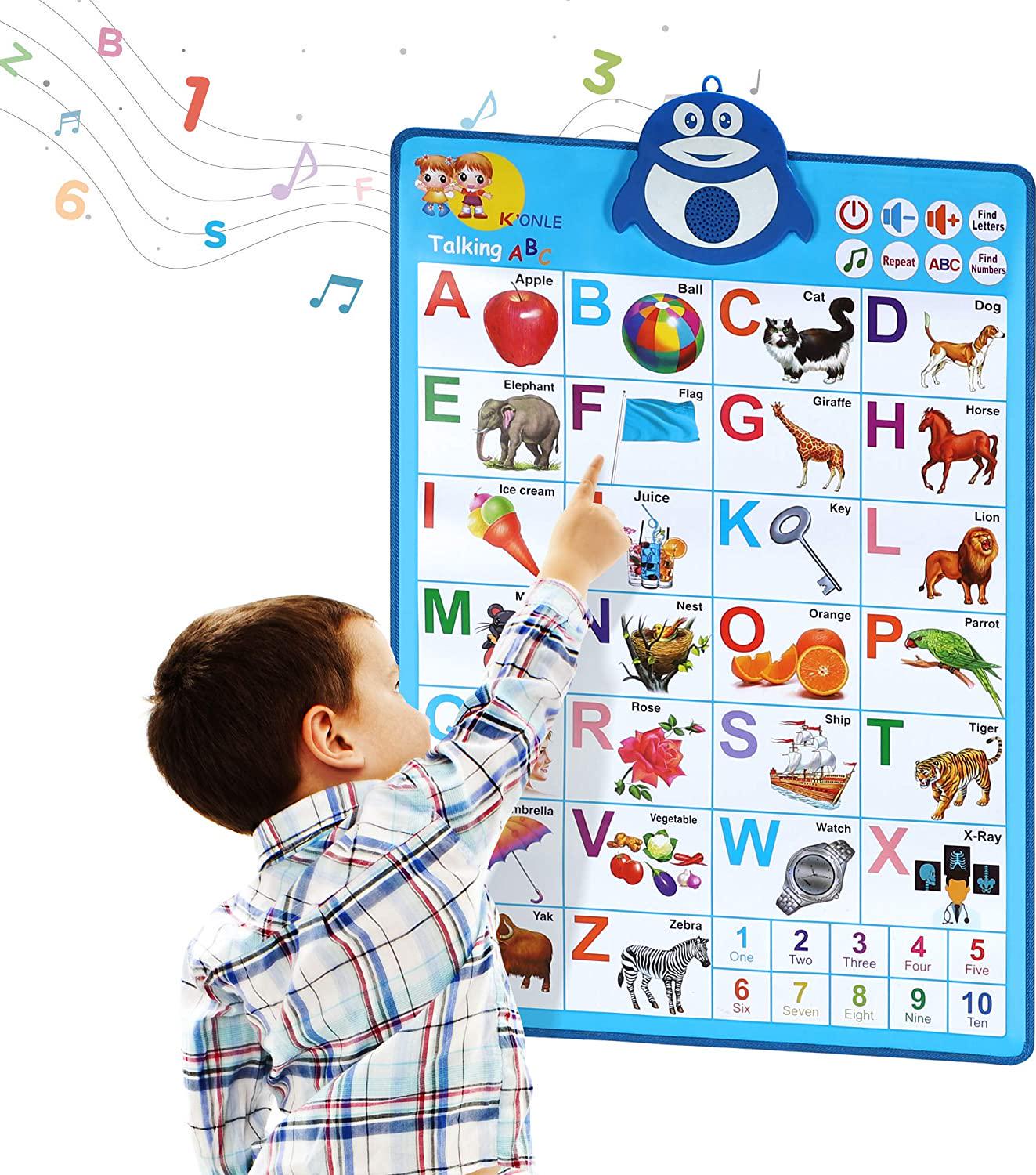Pynior, Electronic Interactive Alphabet Wall Chart, Talking ABC and 123s and Music Poster, Best Educational Toy for Toddler. Kids Fun Learning at Daycare, Preschool