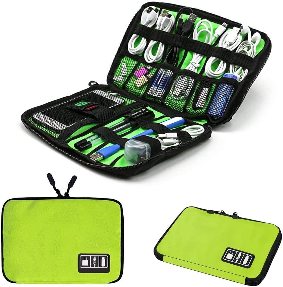Topbooc, Electronics Accessories Organizer Bag,Portable Tech Gear Phone Accessories Storage Carrying Travel Case Bag, Headphone Earphone Cable Organizer Bag (Green)