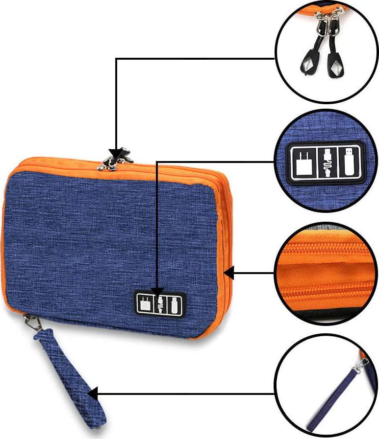 Topbooc, Electronics Accessories Organizer Bag,Portable Tech Gear Phone Accessories Storage Carrying Travel Case Bag, Headphone Earphone Cable Organizer Bag (L-Blue)