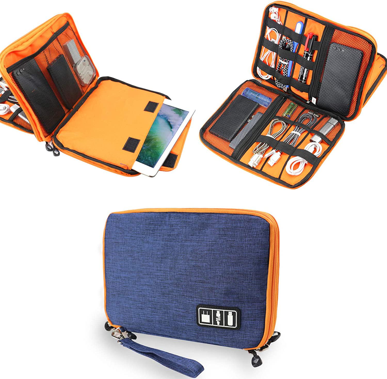 Topbooc, Electronics Accessories Organizer Bag,Portable Tech Gear Phone Accessories Storage Carrying Travel Case Bag, Headphone Earphone Cable Organizer Bag (L-Blue)