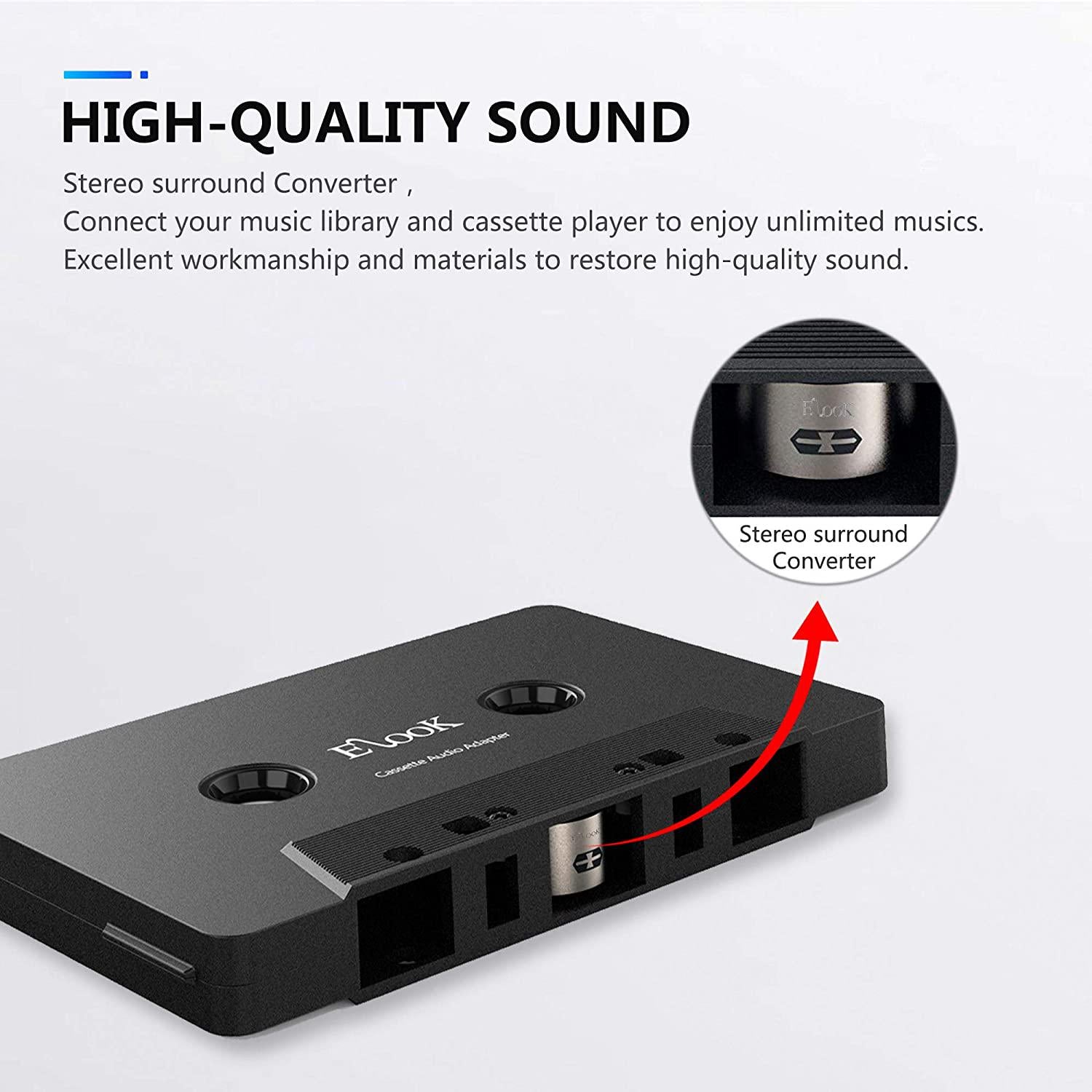 Elook, Elook Car Cassette Aux Adapter, 3.5mm Universal Audio Cable Tape Adapter for Car, Phone, MP3 ect. Black