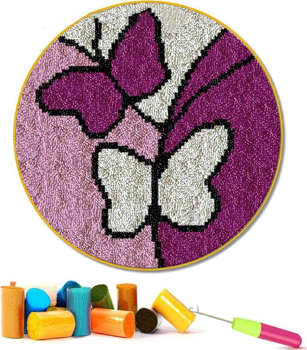 Emistem, Emistem Latch Hook Kits Rug Making Kits DIY for Kids/Adults/Beginner with Printed Canvas Pattern, Gift Packaging Handmade Crafts, 21 X 21 Butterfly Flowers