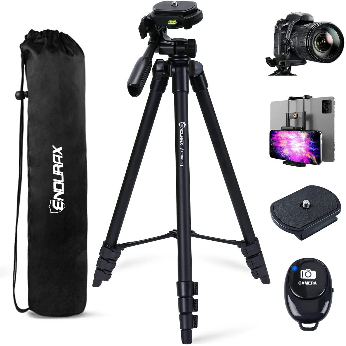 Endurax, Endurax Camera Tripod 152cm (60 Inch) for Canon Nikon, Lightweight Phone Tripod with Remote Shutter, Universal Holder, Carry Bag
