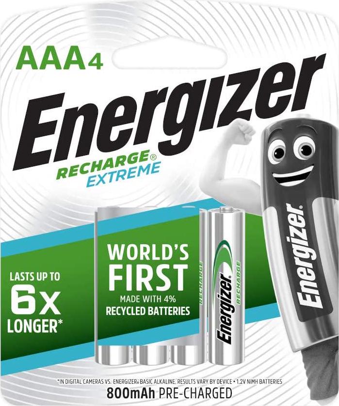 Energizer, Energizer AAA Rechargeable Batteries, Recharge Extreme Batteries, Pack of 4