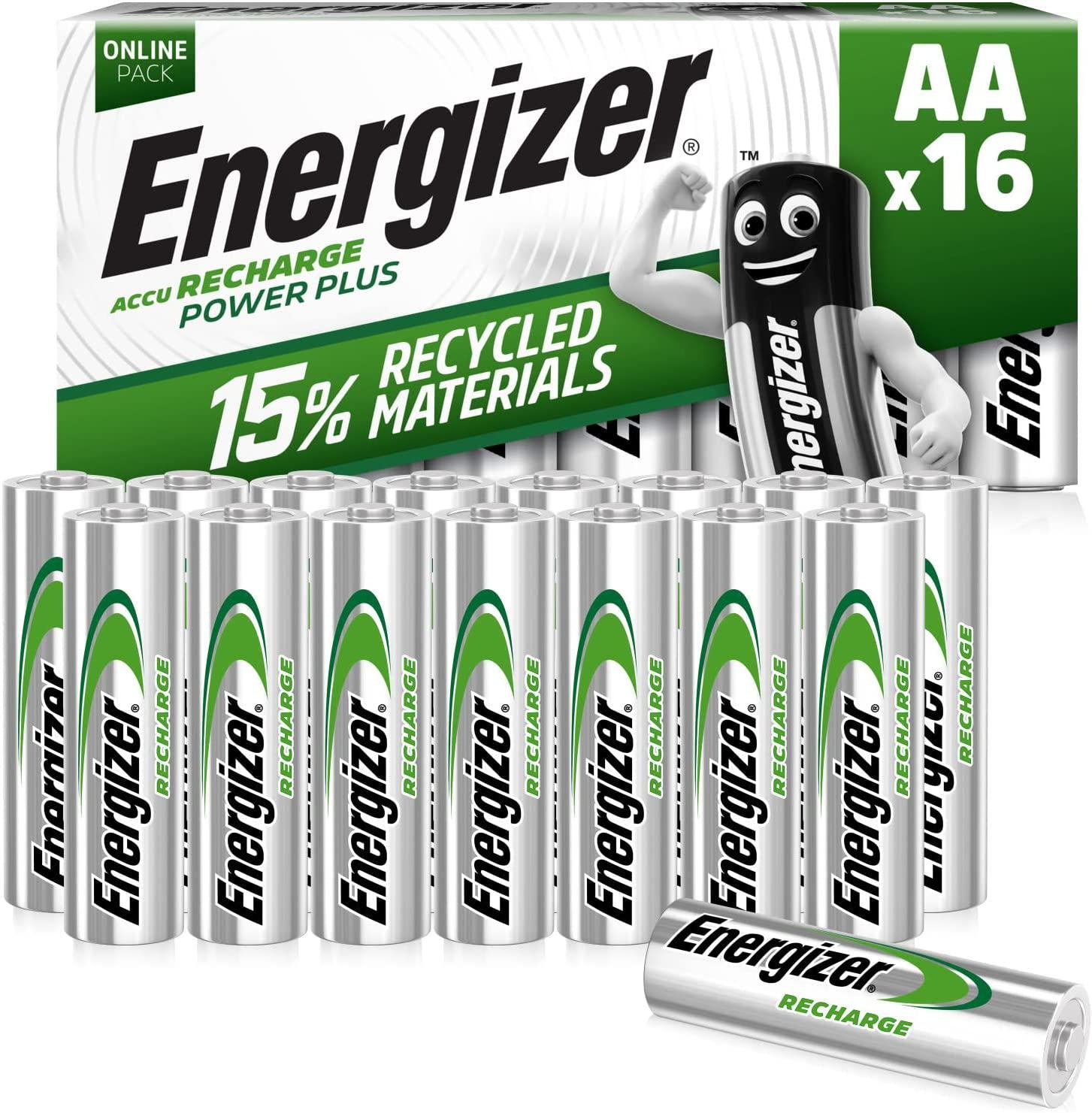 Energizer, Energizer Rechargeable Batteries AA, Recharge Power Plus, Pack of 16